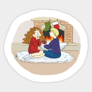 Couple in love Boy and Girl by the fireplace Sticker